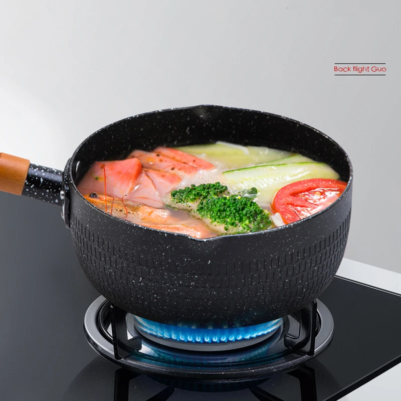 

Japanese-style Aluminium Cooking Pot Set Mini Non Stick Egg Pan Kitchen Hotpot Ramen Soup Pot Wooden Handle Cookware