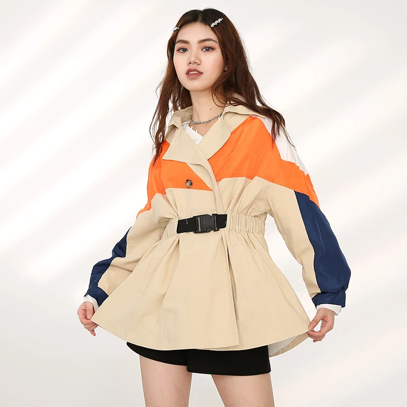 

fashion Loose Fit Contrast Color Big Size Orange Jacket New Lapel Long Sleeve Women Coat Fashion Tide Autumn Winter 2021 hot