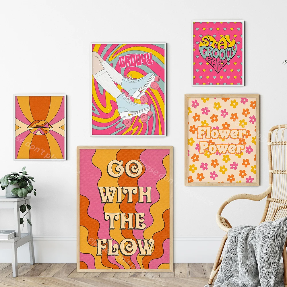 

70s Flower Power Quote Prints Trendy Retro Wall Aesthetic Canvas Painting Vintage Posters Dorm Living Room Wall Decor Pictures