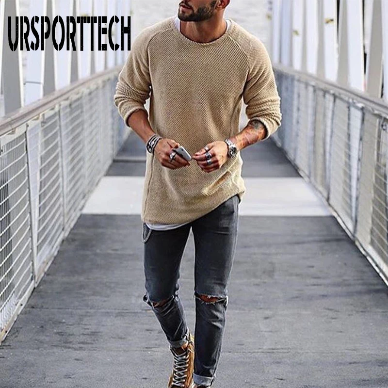 Мужской Повседневный пуловер с длинным рукавом и круглым вырезом однотонный