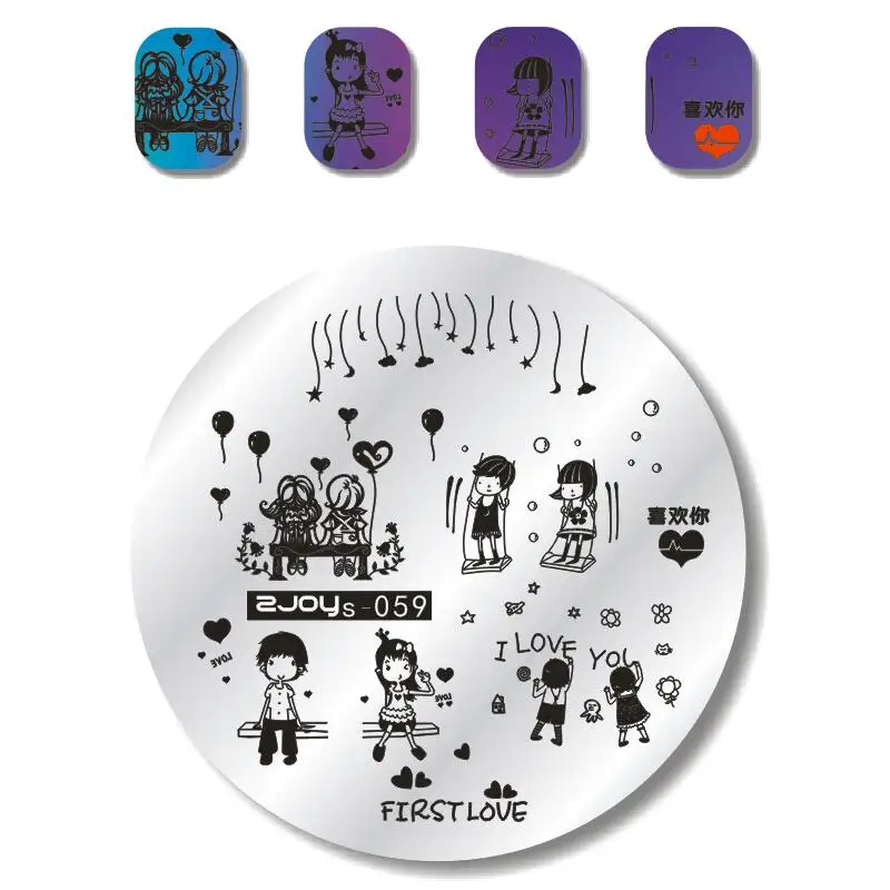 Круглые пластины для стемпинга ногтей на День святого Валентина 5 см изображение