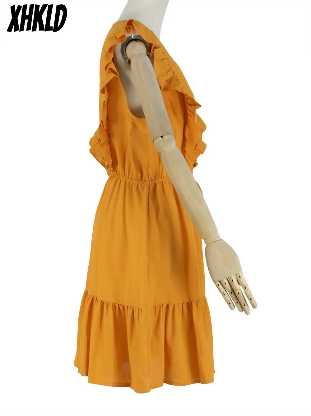 Xhcld сексуальное женское платье с оборками 2020 без рукавов Туника высокой талией
