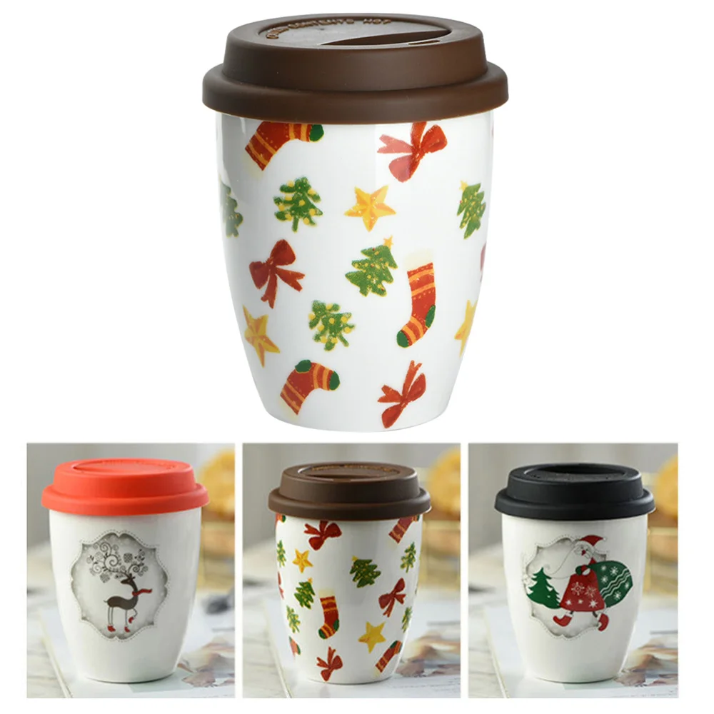 380ML Ceramics Mug Christmas Coffee Without Handle Thicken Fashion Tea Cup with Silicone Lid (Christmas Gifts) | Дом и сад