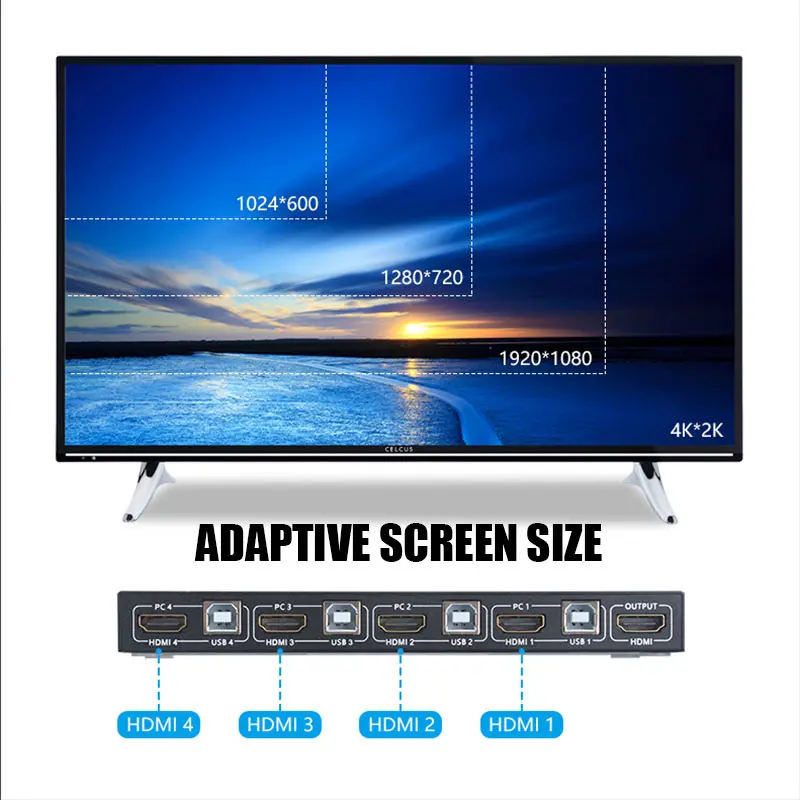 USB HDMI KVM переключатель коробка 4 порта 4K видео дисплей разветвитель для 2 PC Обмен