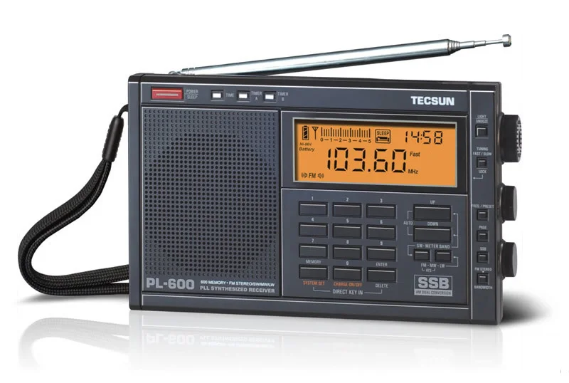 TECSUN PL-600 Цифровая настройка Полнодиапазонный FM/MW/SW-SBB/PLL синтезированный стереорадиоприемник(4xAA) PL600rqdio - Цвет: black