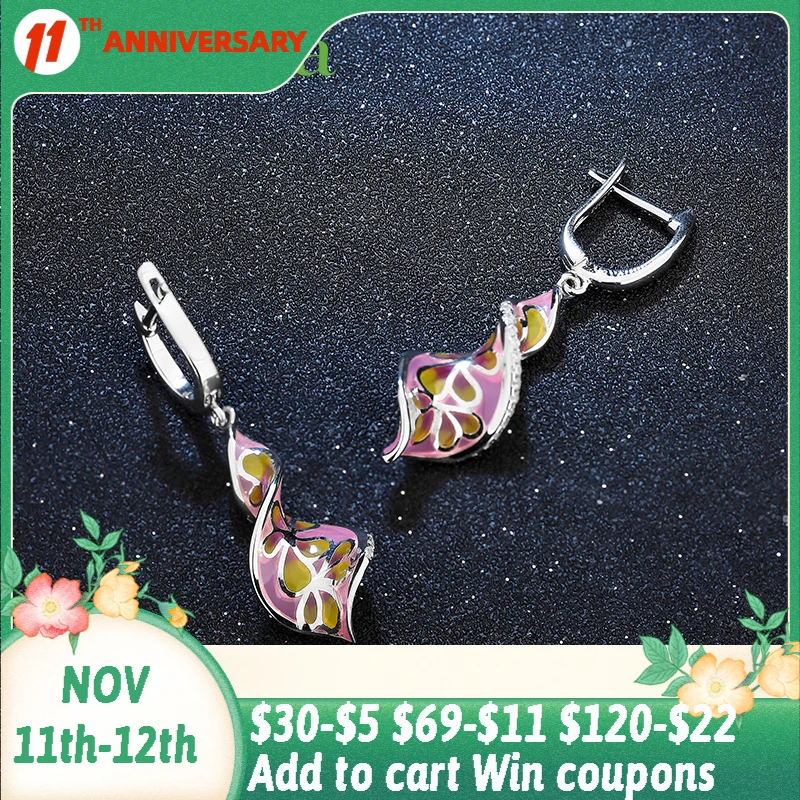 Роскошные серьги из стерлингового серебра 925 пробы с желтым цветком и розовой