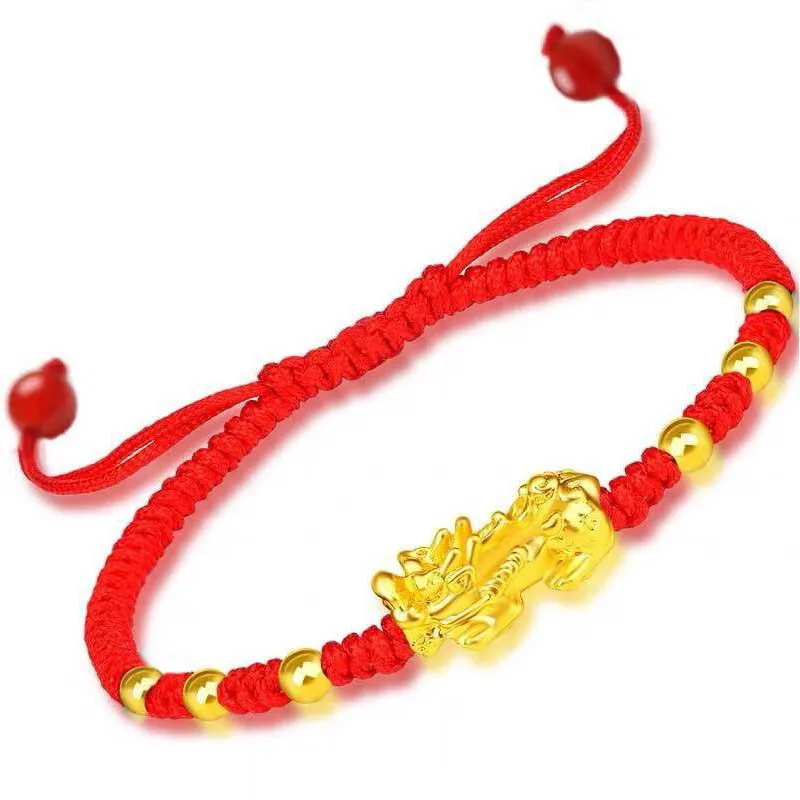 Feng Shui Good Luck Red Color Bracelet Men Women Unisex Gold Color Black Pixiu Wealth and Health Bracelets Jewelry Gifts images - 6