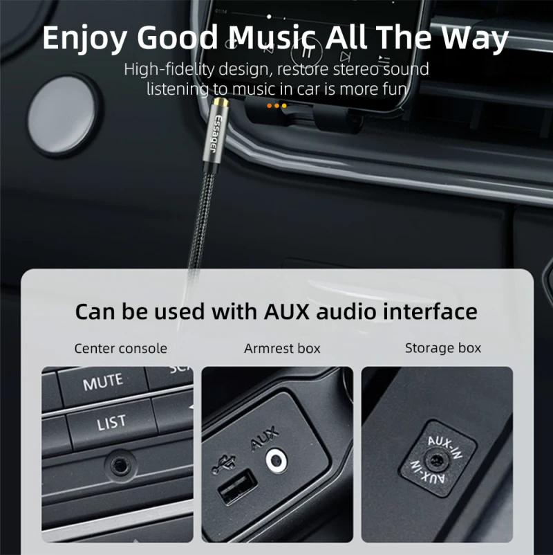 Кабель Essager Aux аудиокабель Hi-Fi стерео штырь-штырь 90 градусов прямоугольный 3 5 мм -