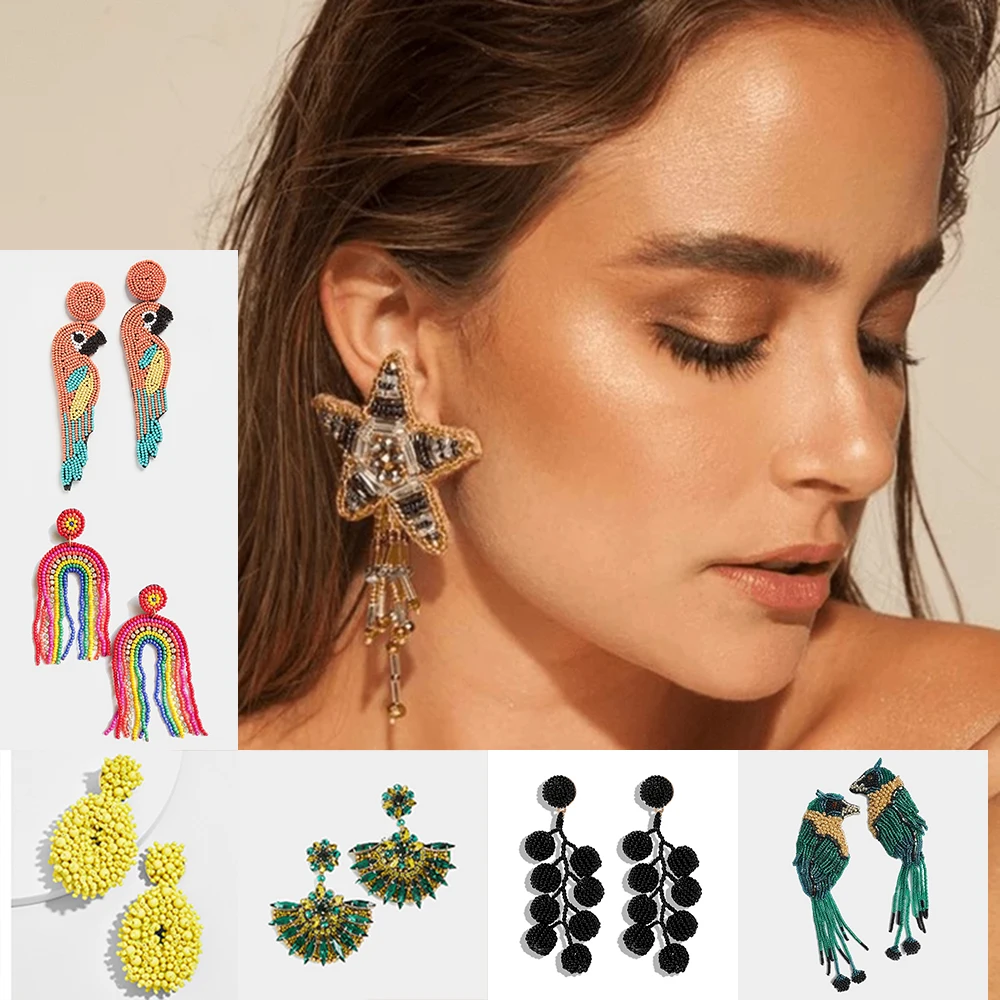 Богемные бусы веер и кисточка в виде стеклянных птиц висячие серьги для женщин 2019