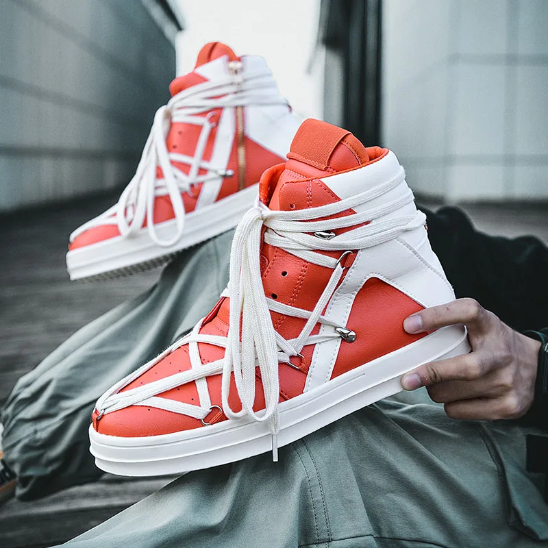 Stylish Men's Skateboarding Shoes High Top Leisure Sneakers New Leather Street Sports Shoes Chaussure Homme Skateboarding Shoes