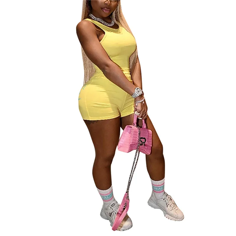 

2 Pieces Sport Suit Set Women Short Sets Female Solid Color Round Neck Sleeveless Tops+ Letter Print Shorts for Summer