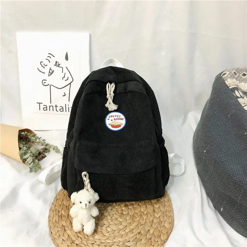 Женский вельветовый рюкзак с мультипликационным рисунком модная простая