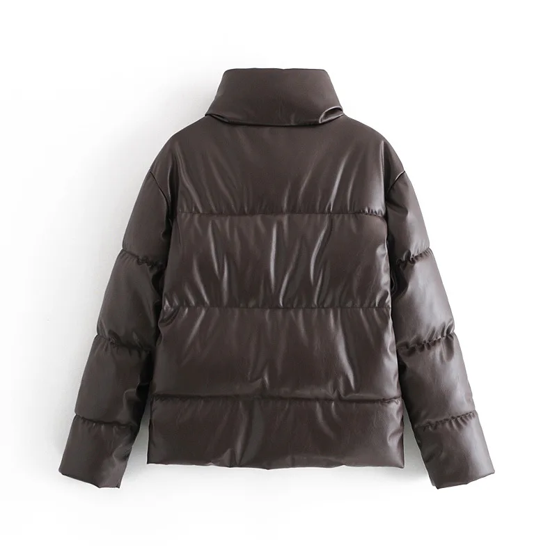 

Wixra Faux Leather Padded Jacket Loose Parkas Coat Female Solid Stand Collar Outwear Waterproof Street Wear