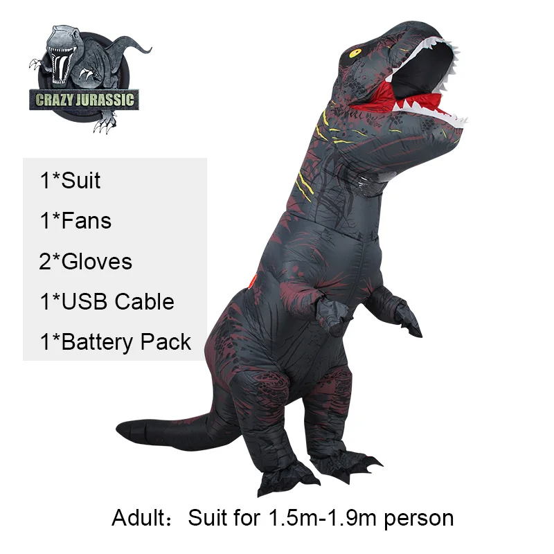 Adult Grey Надувной костюм динозавра для взрослых, T-REX, карнавальный костюм динозавра, костюм на Хэллоуин для мужчин и женщин, вечерние костюмы - Цвет: Adult Grey