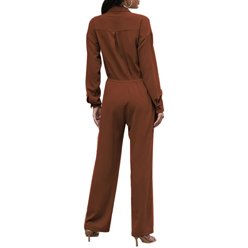 

Women Ladies Collared Long Sleeve Button Jumpsuit Wide Leg Playsuit Party Office