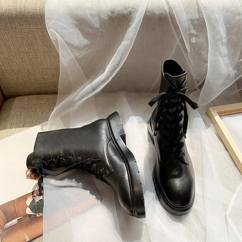

2020 Winter Boots Women All Match Ladies Martin Boots Leather Ankle High Top Brand Snow Boots