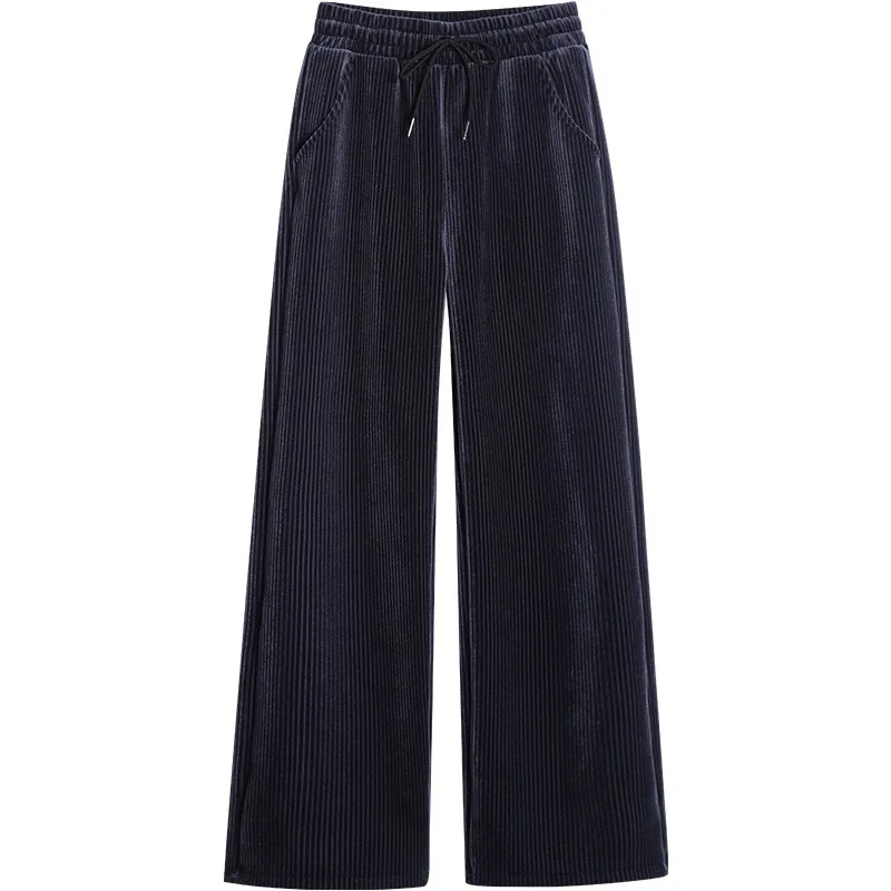 Золотые бархатные широкие брюки женские осень зима утолщенные драпированные