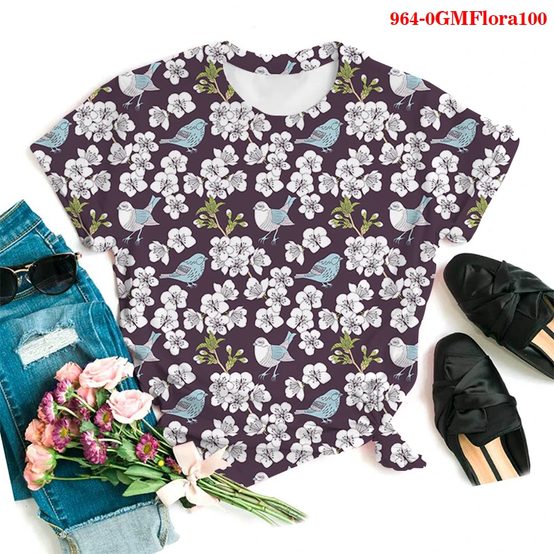

Women Floral Tshirt Short Sleeve T-shirts Oversized T-shirt Summer Plus Size Tops Aesthetic High Street Ulzzang Vintage Clothes