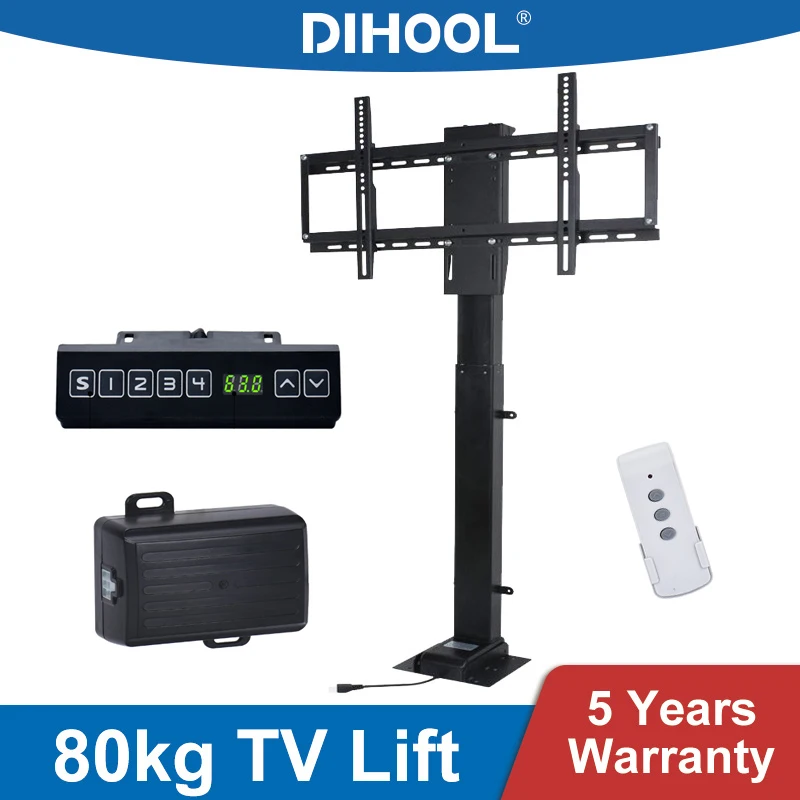 DIHOOL 32~75Inch TV Lift Motorized With Remote Controller 80Kg Load Electric Linear Actuator Height Adjustable Mounting Bracket