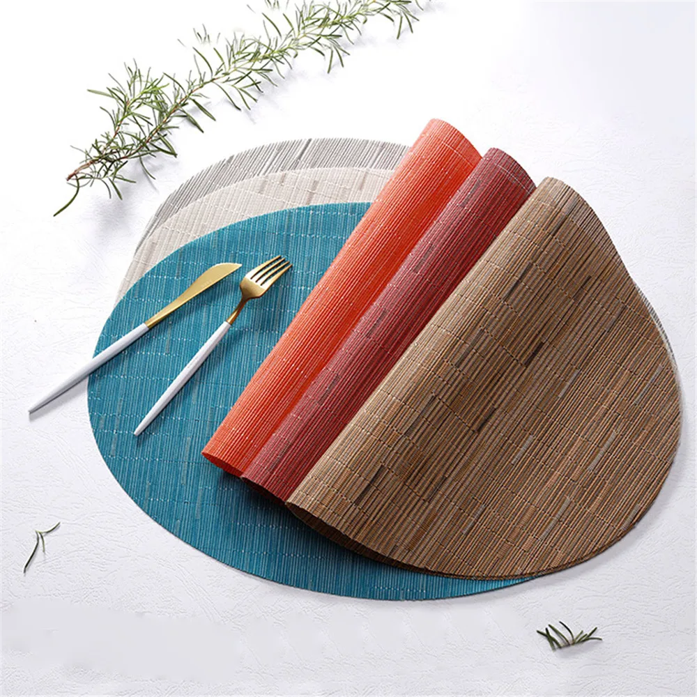 

Bamboo Grain Painting Placemats Oval Table Mat Cup Bar Mat Kitchen Accessories Pvc Adiabatic Can Be Washed Coffee Table Bowl Pad