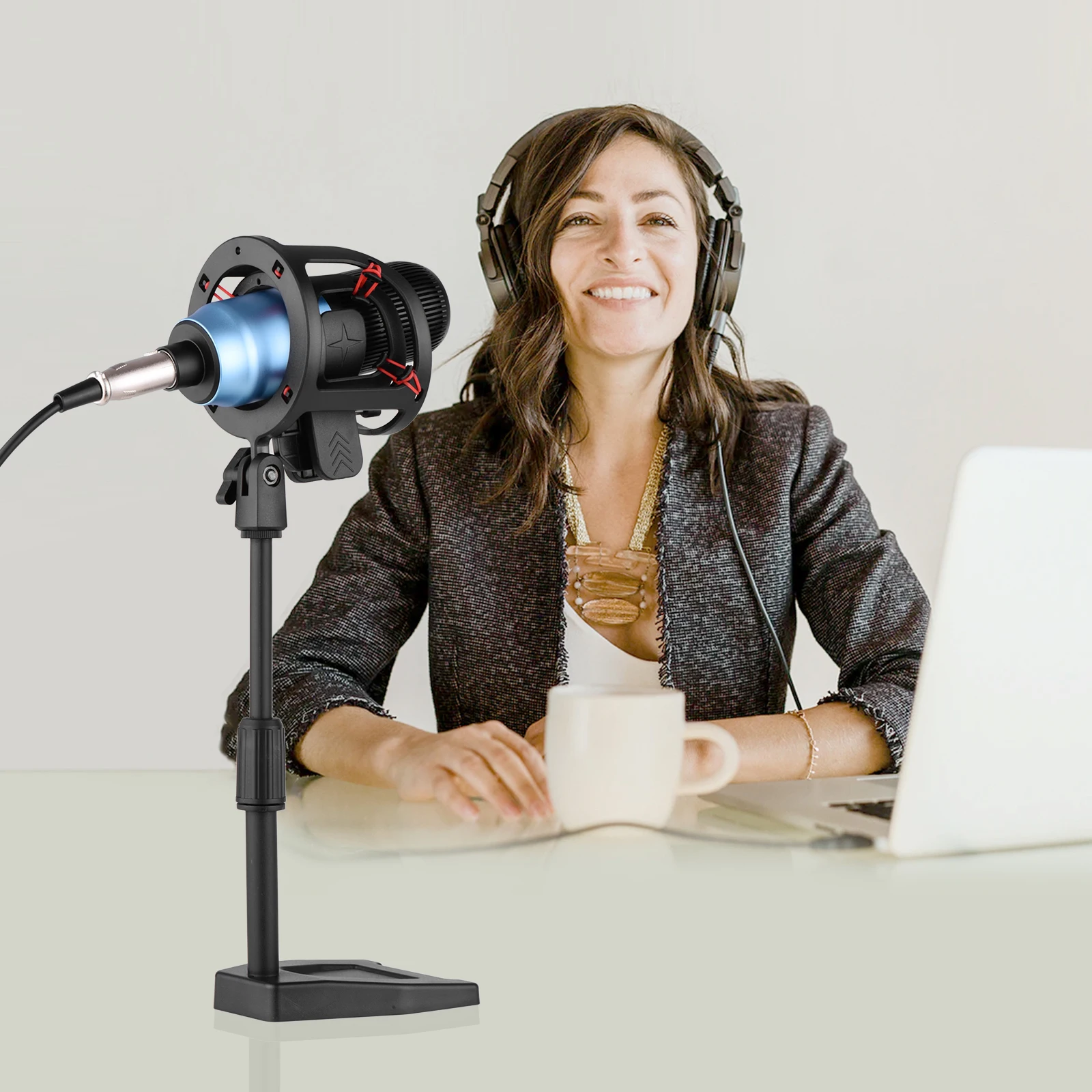

Muslady Professional Cardioid Condenser Microphone with Shock Mount Table Stand 3-pin XLR to 3.5mm TRS Cable for Video Streaming