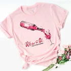 Женская футболка с забавным принтом винного бокала, розовая футболка с коротким рукавом, Женский Топ высокого качества для молодых девушек