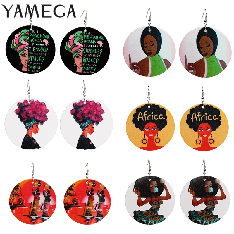 YAMEGA в винтажном стиле росписью Африка деревянный свисающие серьги для женщин
