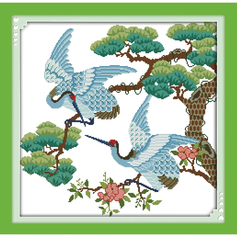 

Everlasting Love Longevity Crane (7) Chinese Cross Stitch Kits Ecological Cotton Stamped Printed DIY New Decorations For Home