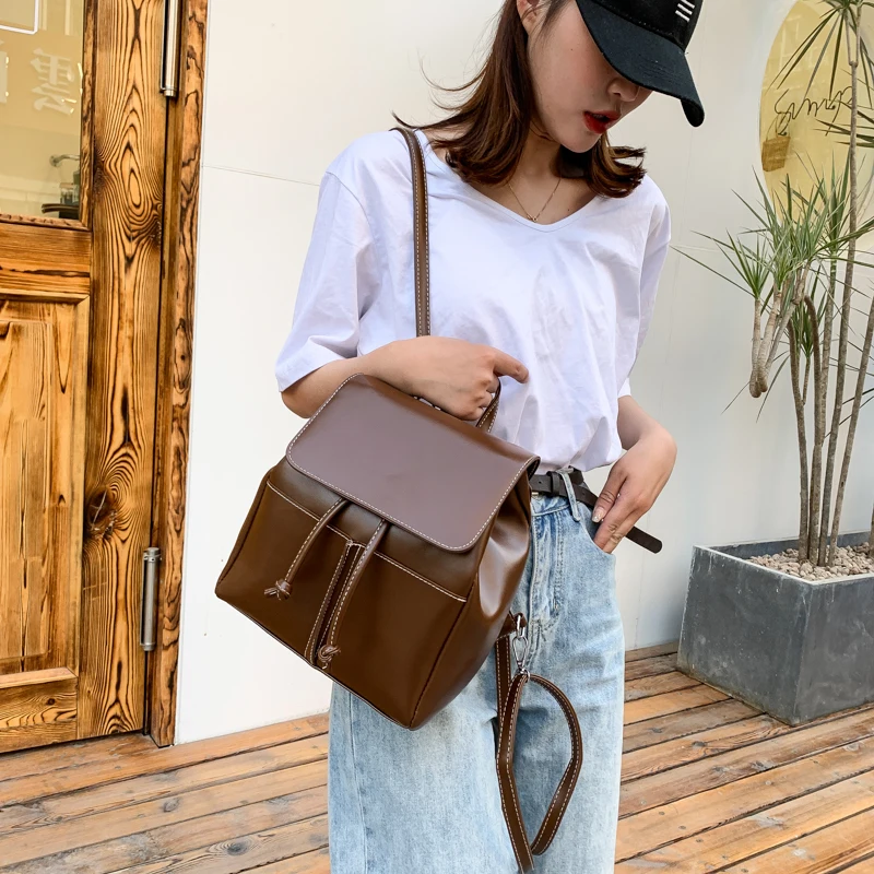 

Fashion Women Backpack PU Leather School Bag Small Schoolbag for Teenage Girls Drawstring Backpacks Ladies Rucksack black 2021