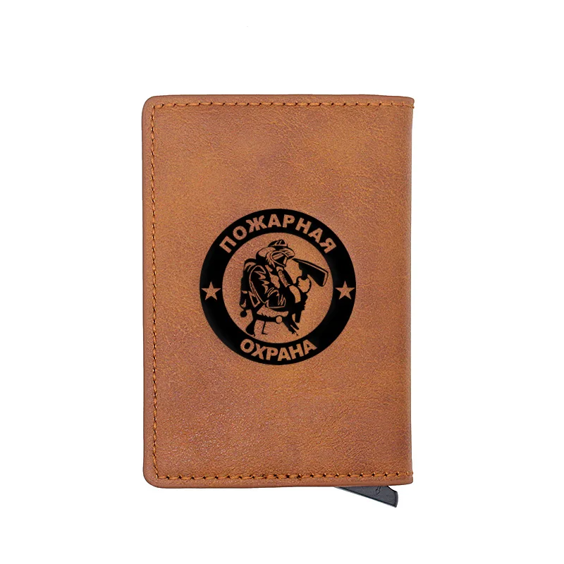 

Classic ПОЖАРНАЯ ОХРАНА Firemen Carve Card Holder Wallets Men Rfid Trifold Leather Slim Mini Small Money Bag Male Purses