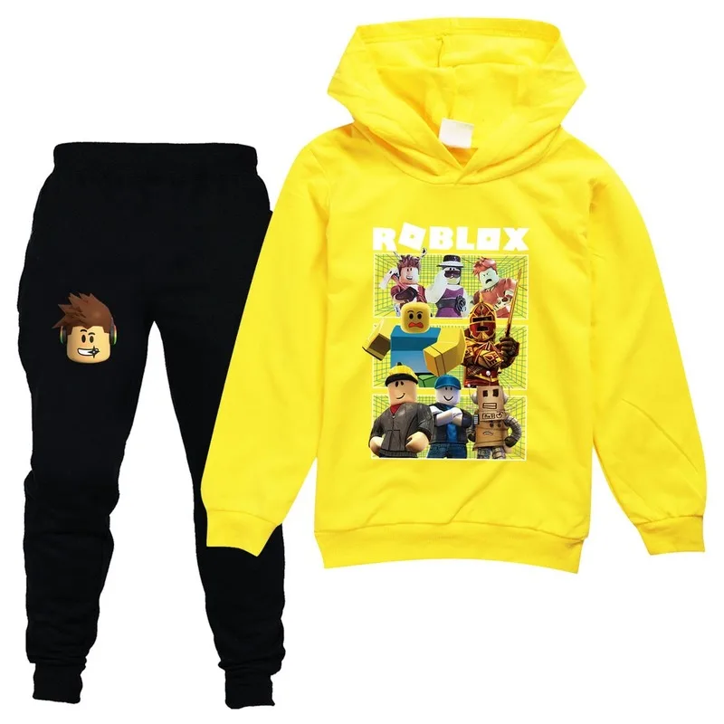 

2021Cartoon boys and girls sports suit ROBLOX pure cotton hooded + pants 2 sportswear youth long-sleeved sweatshirt hoodie pants