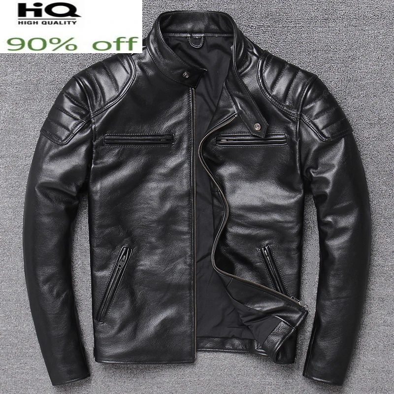 

Genuine Leather Jacket Men Winter Clothes 2022 Motociclista Biker Real Cow Leather Coat Man Streetwear Fit Chaqueta W1756