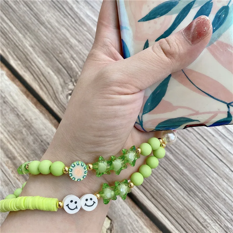 

2021 New Bohemia DIY Phone Chain Beads Strap Lanyard Pearl Star Smile Face Letter Bracelet for Women Cellphone Accessories