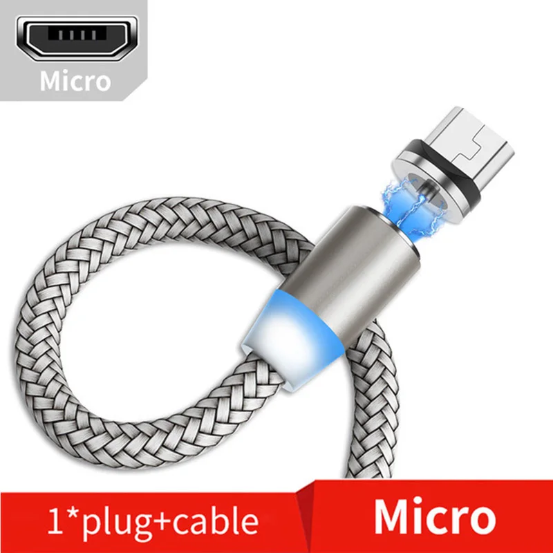 For Micro Silver VAORLO 2 м светодиодный магнитный кабель Micro usb type C Быстрый Магнитный зарядный кабель для iPhone X 7 8 XS Max XR huawei samsung xiaomi LG - Цвет: For Micro Silver