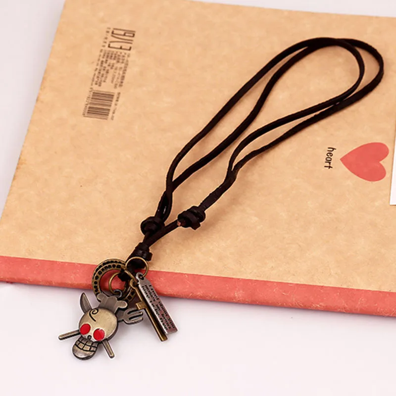 Готическое аниме цельное ожерелье из кожи плетение ручная работа Череп мужские и