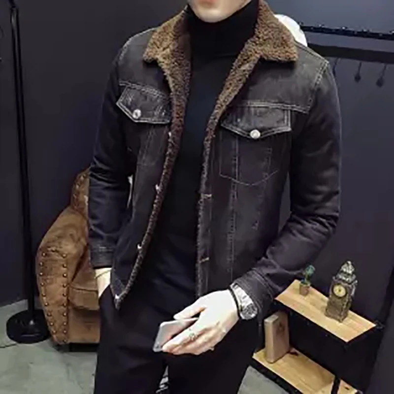 Зимняя Мужская модная джинсовая куртка повседневная брендовая приталенная