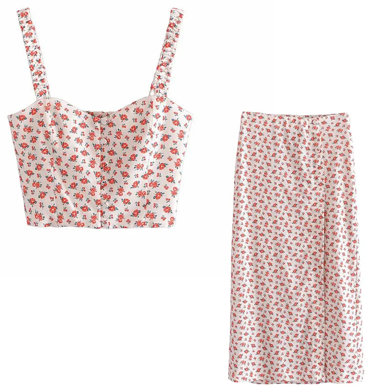 

Женский костюм-двойка с юбкой средней длины, лето 2021