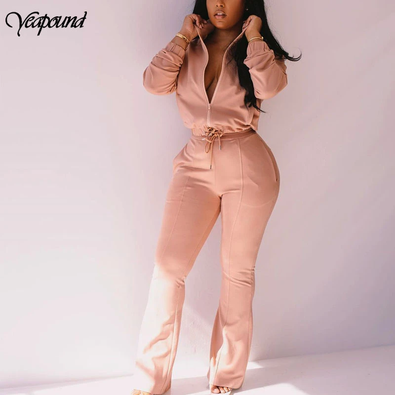 

Повседневный Спортивный костюм для женщин, комплект из 2 предметов, кофта и брюки с широкими штанинами, пикантный свитшот на молнии, трениро...