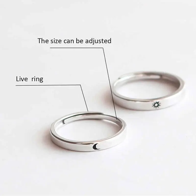

2 Pcs Promise Ring Set Sun and Moon Style Silver Plating Band Ring Gift for Couple Boyfriend Girlfriend jlrr