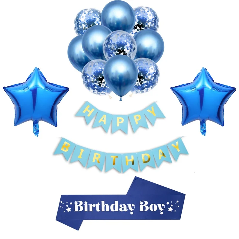 

Blue Birthday Decoration Set Happy Birthday Party Sash Balloon Banner Decoration for Birthday Boy Girl