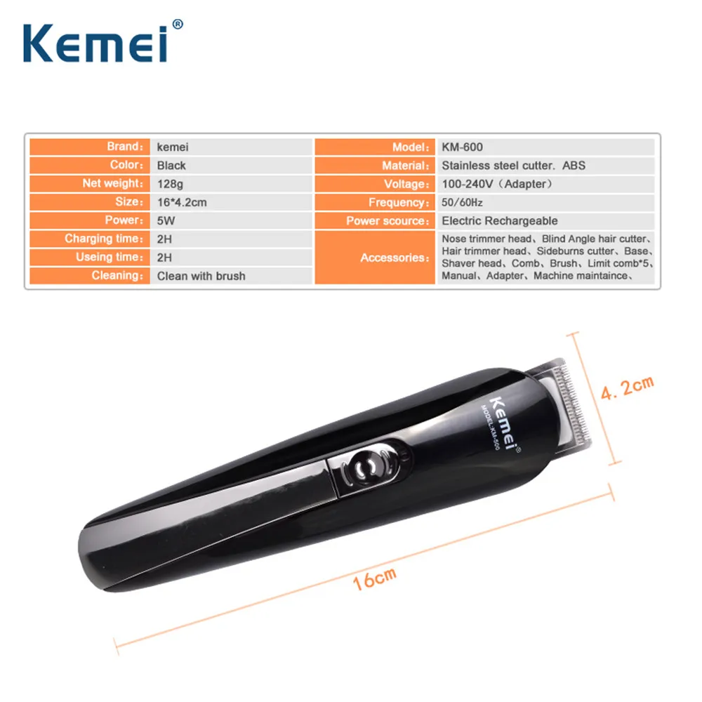 Kemei 600 в 1 Перезаряжаемые машинка для стрижки волос Титан электробритва бороды и
