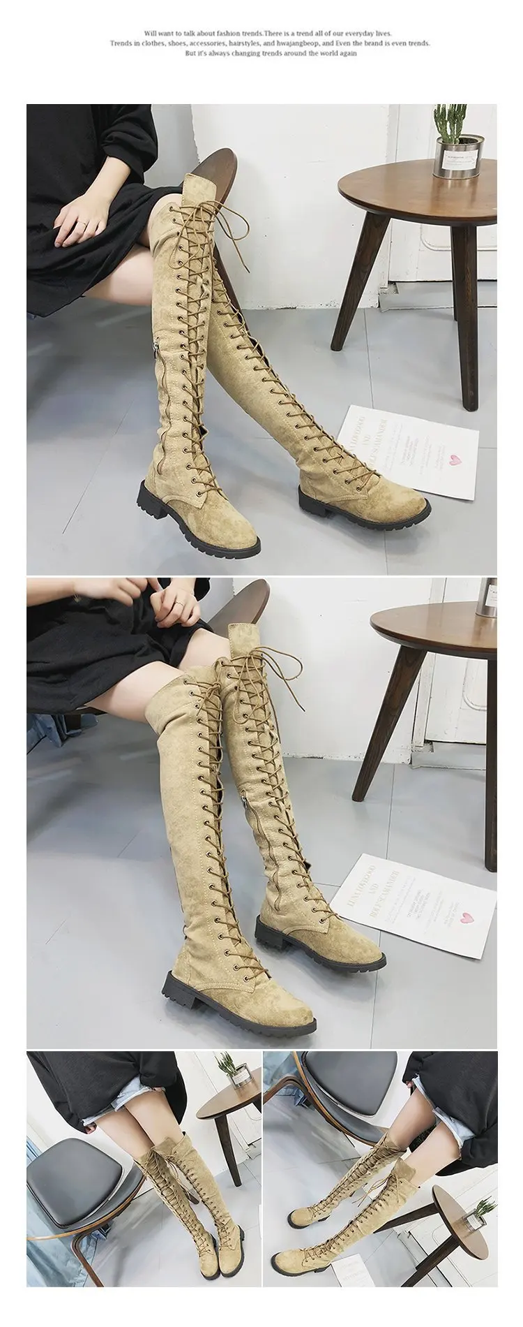 

Sexy Women's Winter Boots Thigh High Boots Lace Up Rubber Stretch Women Shoes Rome style Over The Knee Boot For Women Female