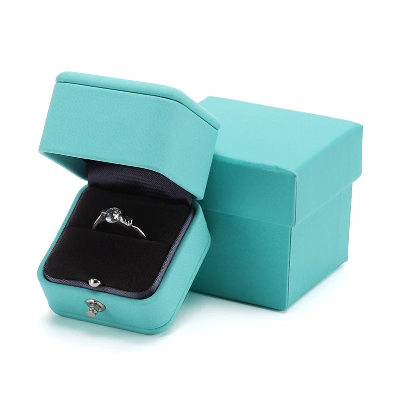 

Luxury Romantic Blue Leather Jewelry Display Ring Box Pendant Holder Gift Packaging Storage Jewellery Organizer For Wedding