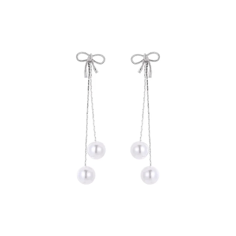Длинные темпераментные серьги 2021 новые трендовые жемчужные с бантом женские