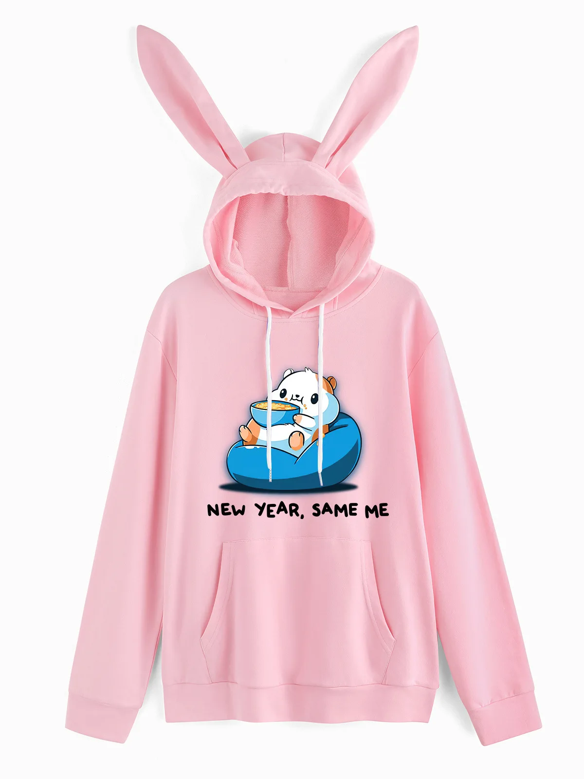 

2021 Spring Autumn Women Hoodies Kawaii Rabbit Ears Fashion Kangaroo Pocket Hoody Casual Pink Sweatshirt Hoodies for Women