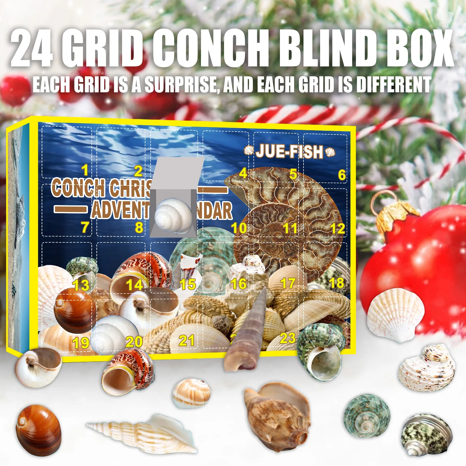 

Conch Gifts Box 24 Days Christmas Countdown Calendar Toys Shells Collections Present for Children Hogard