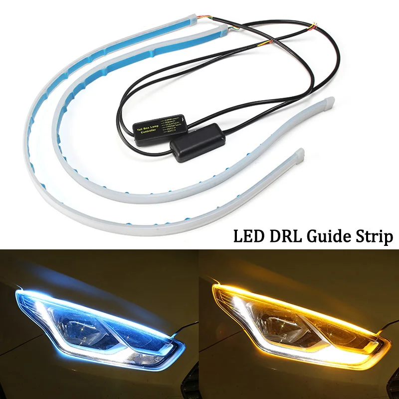 

2x For Hyundai Genesis Getz Grace Kona Nexo Led Strip Car Headlight Sticker Daytime Running Lights Dynamic Turn Signal light DRL