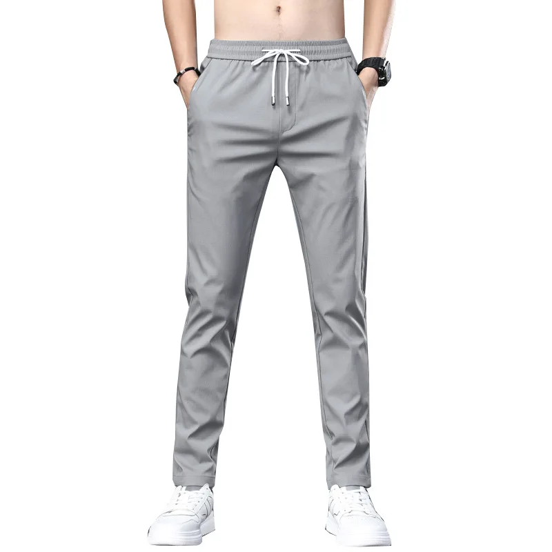 

Summer Thin Ice Cream Suit Pants Men's Pants Korean Version of Slim Business Casual Pants Loose Waist Straight Men Dress Pants