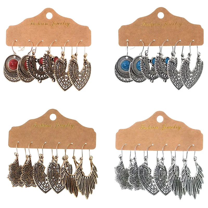 

Ethnic Bohemian Vintage Antique Golden Silver Color Alloy Retro Hollow Out Carve Floral Drop Earrings for Women Trendy Jewelry