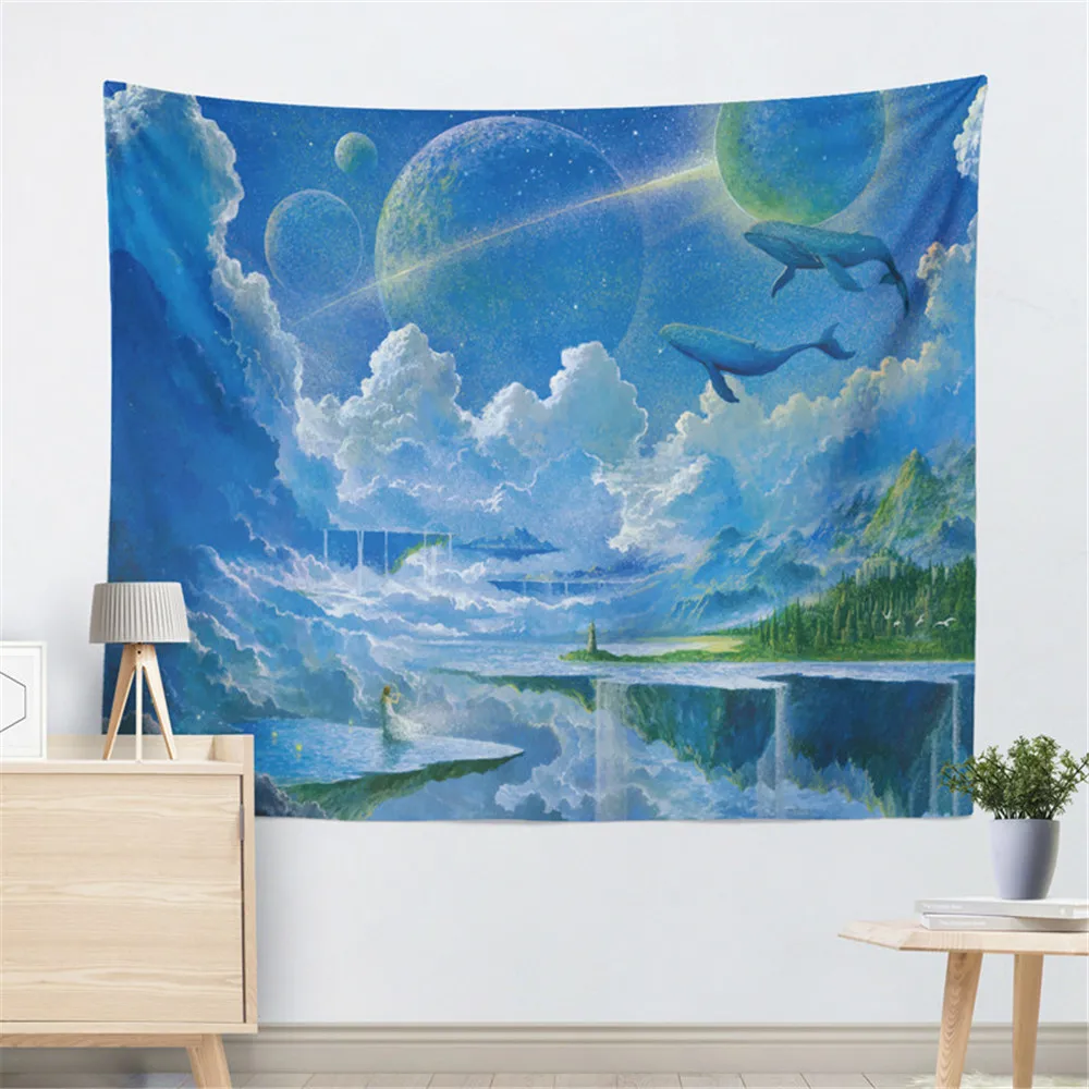 

Whale Tapestry Blue and White Fish Wall Carpet Animal Wall Hanging Purple Orange Home Decor Drop Ship